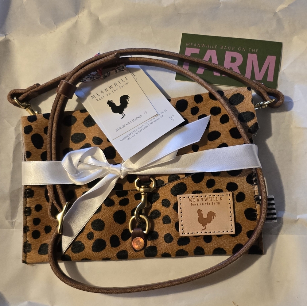 Mean While Back On The Farm Cheetah Hair On Hide Leather Envelope Crossbody NEW